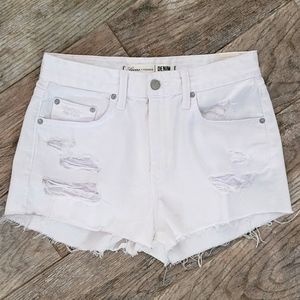 Lovers + Friends JACK Boho High Rise Cut Off Shorts Destroyed Mulholland White